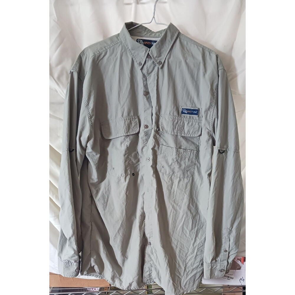 Spicy Tuna Men’s XL Gray Long Sleeve Nylon Mesh Vented Outdoor Shirt